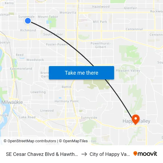SE Cesar Chavez Blvd & Hawthorne to City of Happy Valley map