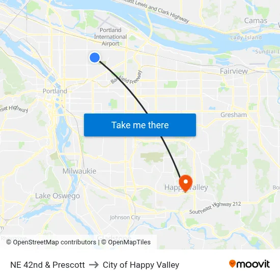 NE 42nd & Prescott to City of Happy Valley map