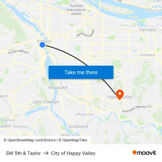 SW 5th & Taylor to City of Happy Valley map