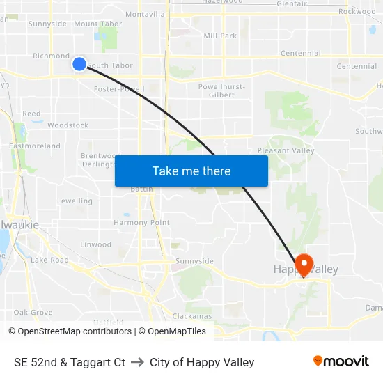 SE 52nd & Taggart Ct to City of Happy Valley map