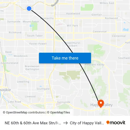 NE 60th & 60th Ave Max Stn/I-84 to City of Happy Valley map