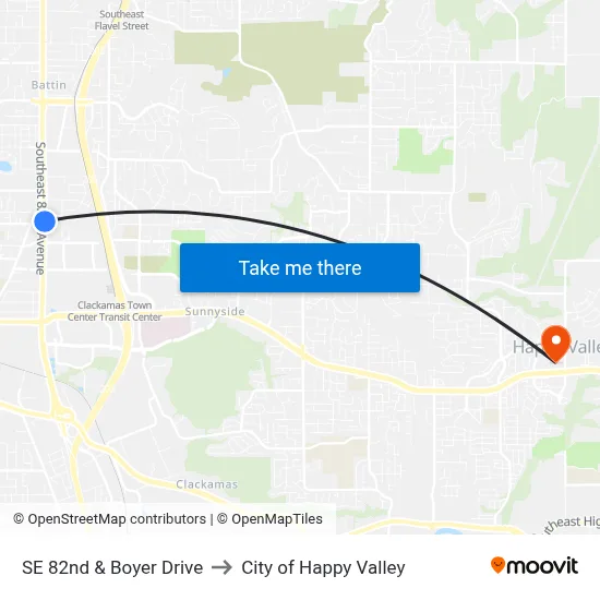 SE 82nd & Boyer Drive to City of Happy Valley map