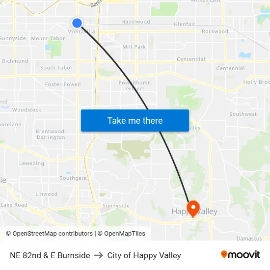 NE 82nd & E Burnside to City of Happy Valley map
