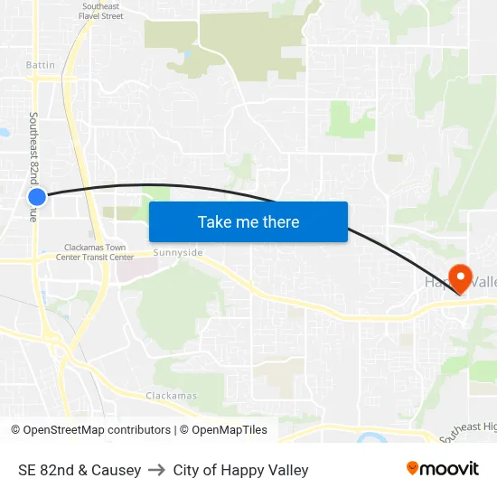SE 82nd & Causey to City of Happy Valley map