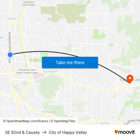 SE 82nd & Causey to City of Happy Valley map