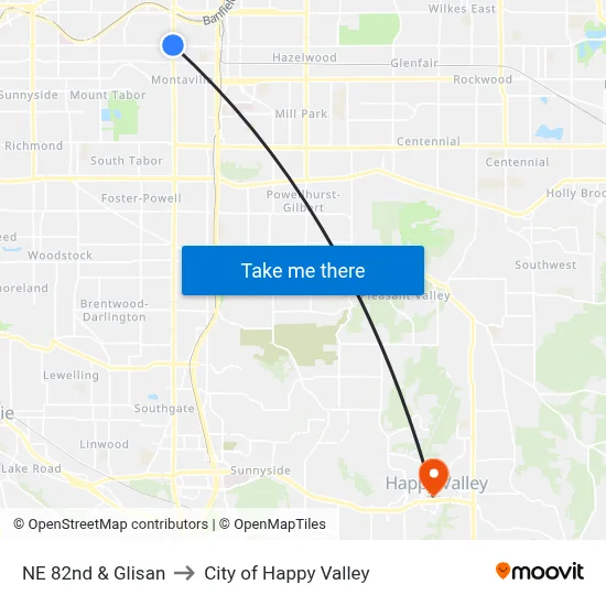 NE 82nd & Glisan to City of Happy Valley map
