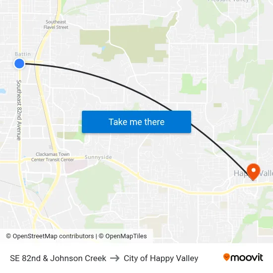 SE 82nd & Johnson Creek to City of Happy Valley map