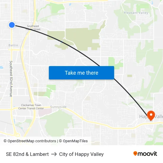 SE 82nd & Lambert to City of Happy Valley map