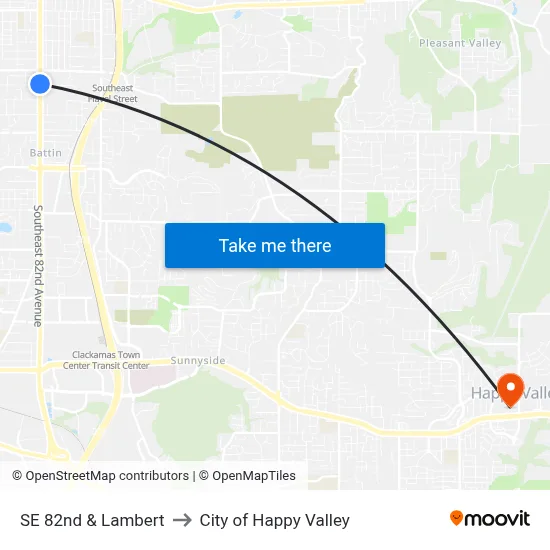 SE 82nd & Lambert to City of Happy Valley map