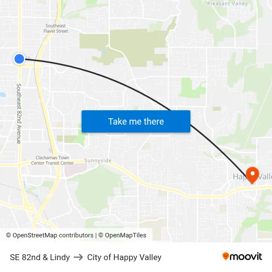 SE 82nd & Lindy to City of Happy Valley map