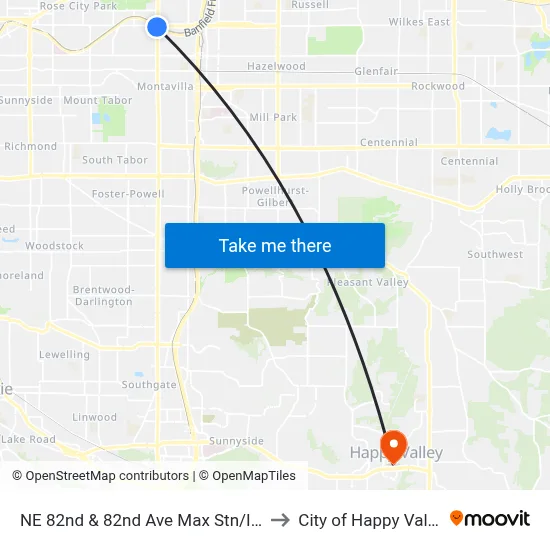 NE 82nd & 82nd Ave Max Stn/I-84 to City of Happy Valley map