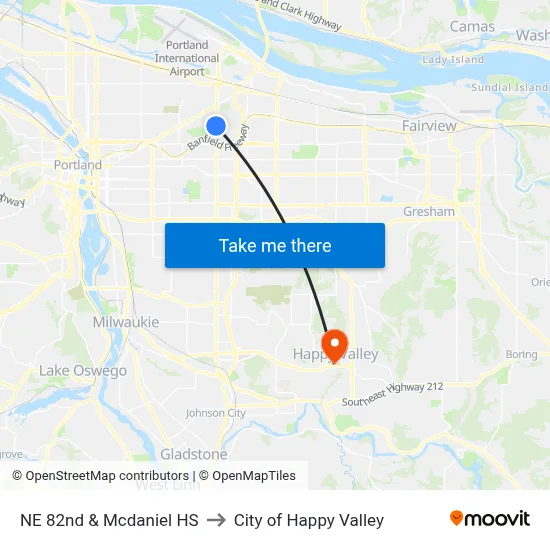 NE 82nd & Mcdaniel HS to City of Happy Valley map
