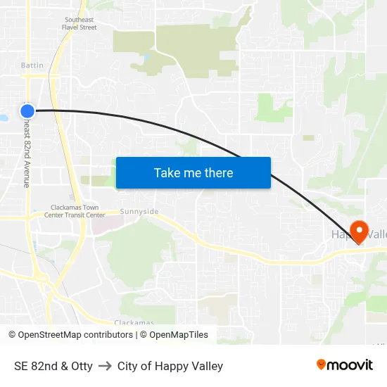 SE 82nd & Otty to City of Happy Valley map