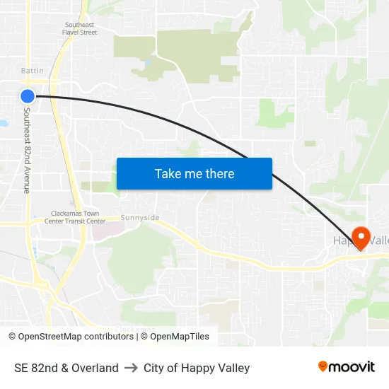 SE 82nd & Overland to City of Happy Valley map