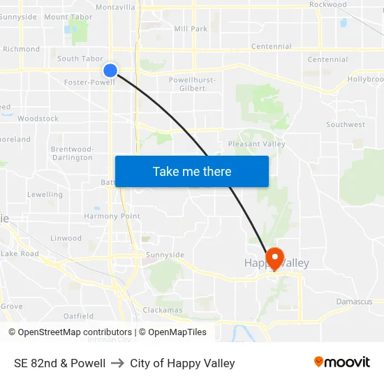 SE 82nd & Powell to City of Happy Valley map