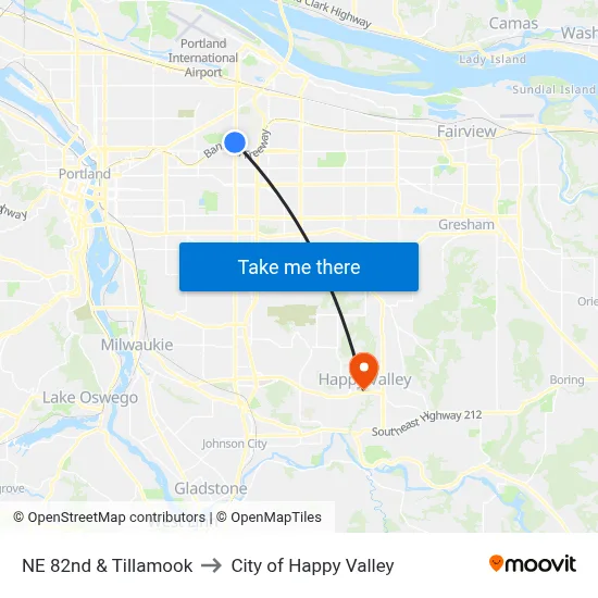 NE 82nd & Tillamook to City of Happy Valley map