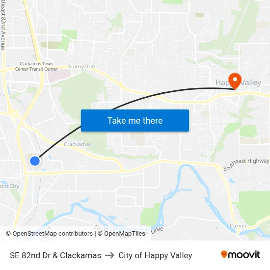 SE 82nd Dr & Clackamas to City of Happy Valley map