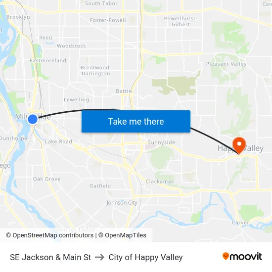 SE Jackson & Main St to City of Happy Valley map