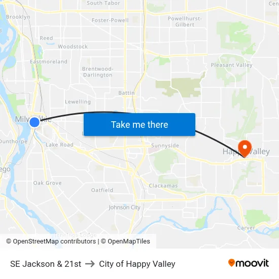 SE Jackson & 21st to City of Happy Valley map