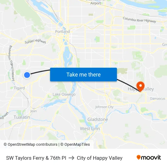 SW Taylors Ferry & 76th Pl to City of Happy Valley map