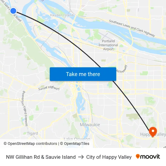 NW Gillihan Rd & Sauvie Island to City of Happy Valley map