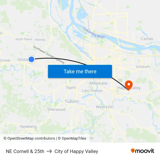NE Cornell & 25th to City of Happy Valley map