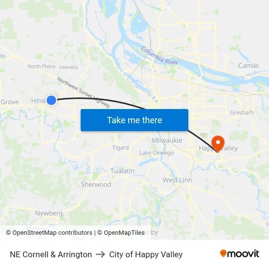 NE Cornell & Arrington to City of Happy Valley map