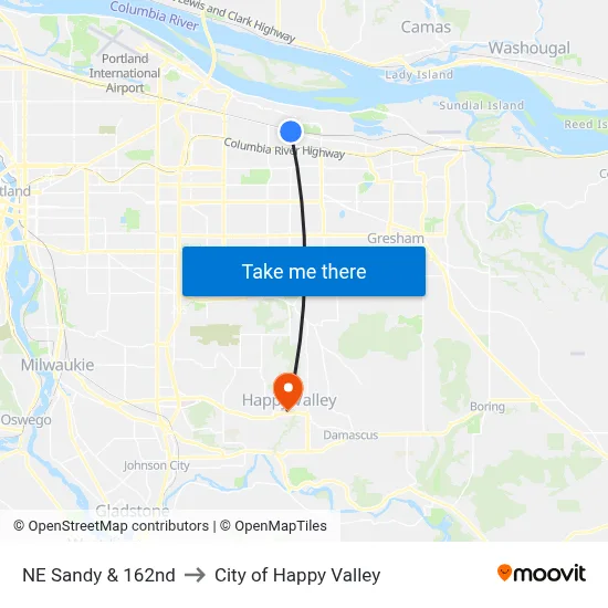 NE Sandy & 162nd to City of Happy Valley map