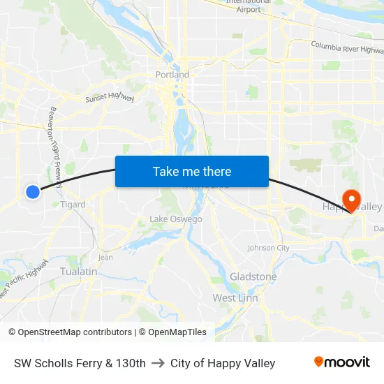 SW Scholls Ferry & 130th to City of Happy Valley map