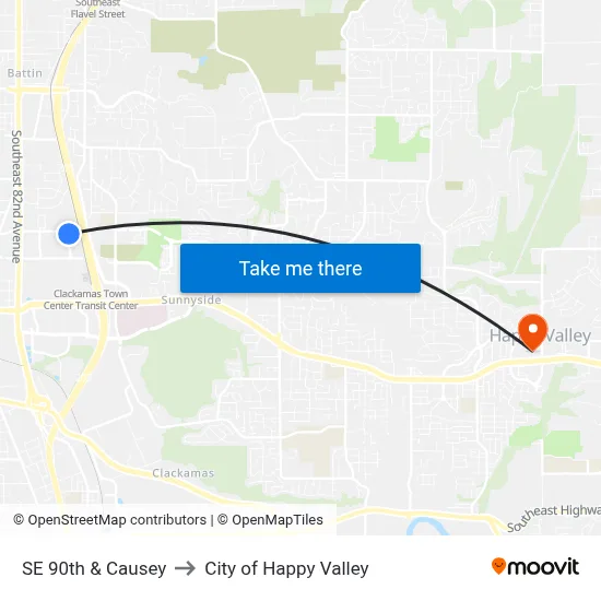 SE 90th & Causey to City of Happy Valley map