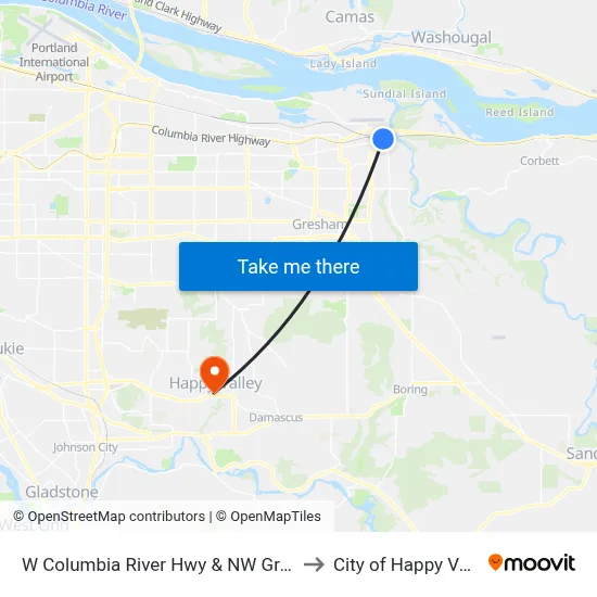 W Columbia River Hwy & NW Graham to City of Happy Valley map