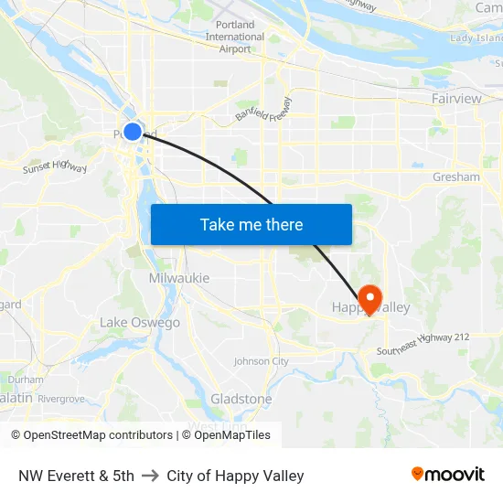 NW Everett & 5th to City of Happy Valley map