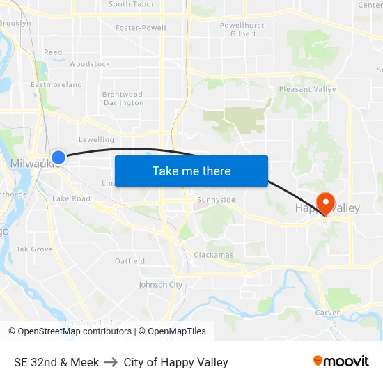 SE 32nd & Meek to City of Happy Valley map