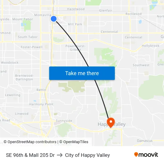 SE 96th & Mall 205 Dr to City of Happy Valley map
