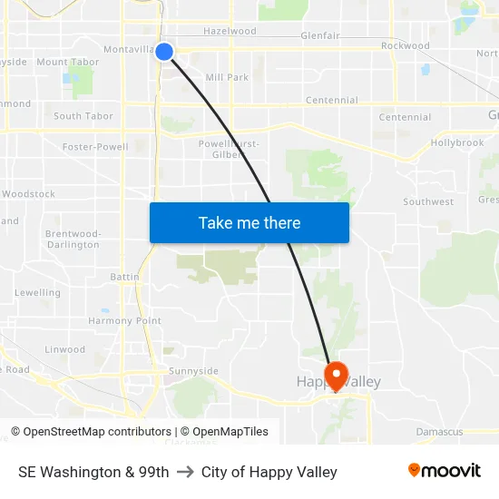 SE Washington & 99th to City of Happy Valley map
