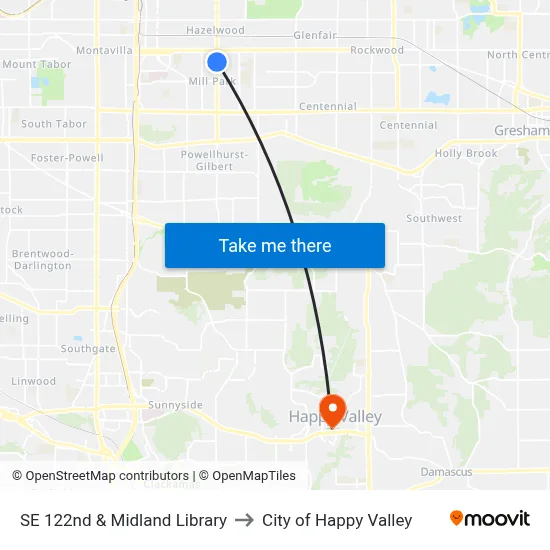 SE 122nd & Midland Library to City of Happy Valley map