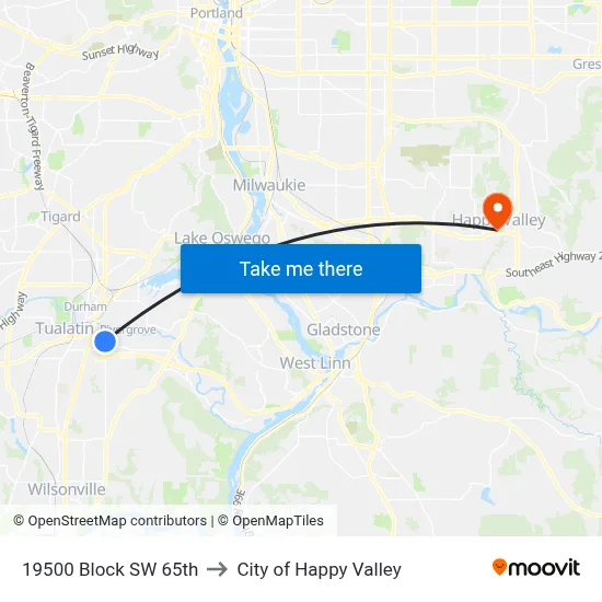 19500 Block SW 65th to City of Happy Valley map