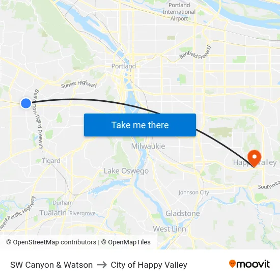SW Canyon & Watson to City of Happy Valley map