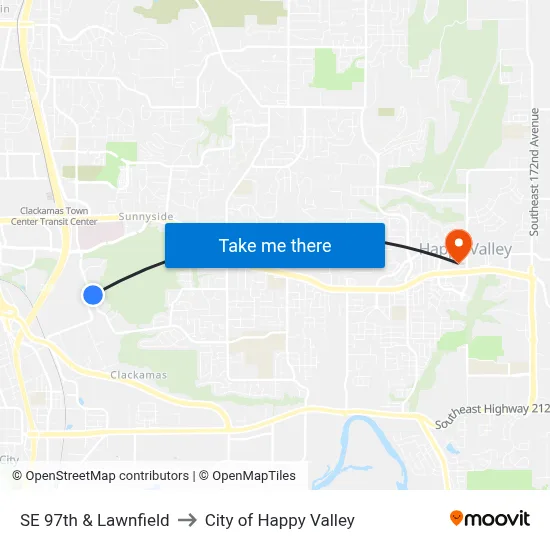 SE 97th & Lawnfield to City of Happy Valley map