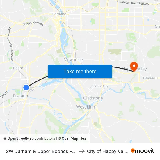 SW Durham & Upper Boones Ferry to City of Happy Valley map