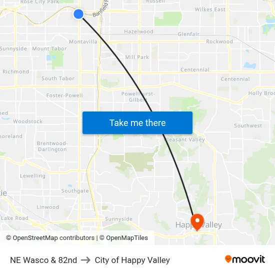 NE Wasco & 82nd to City of Happy Valley map