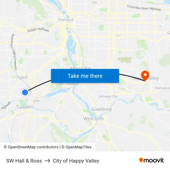 SW Hall & Ross to City of Happy Valley map