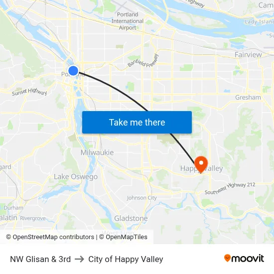 NW Glisan & 3rd to City of Happy Valley map