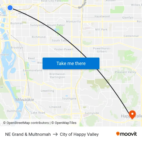 NE Grand & Multnomah to City of Happy Valley map