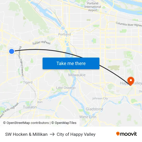 SW Hocken & Millikan to City of Happy Valley map