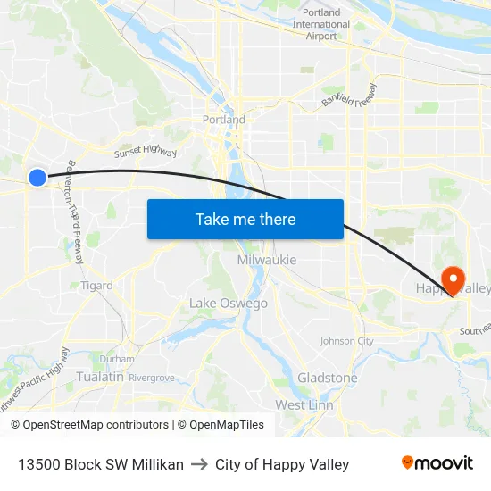 13500 Block SW Millikan to City of Happy Valley map