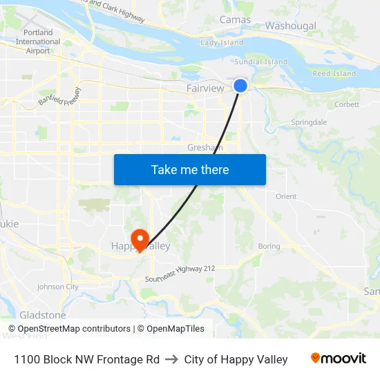 1100 Block NW Frontage Rd to City of Happy Valley map