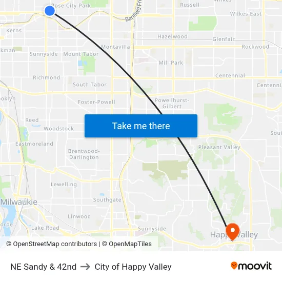 NE Sandy & 42nd to City of Happy Valley map