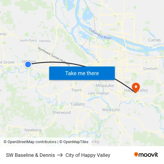 SW Baseline & Dennis to City of Happy Valley map