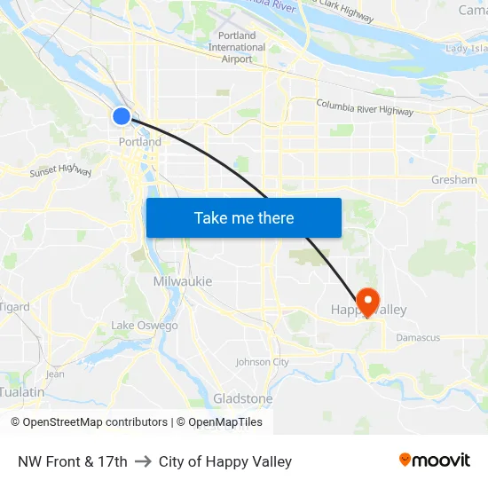 NW Front & 17th to City of Happy Valley map